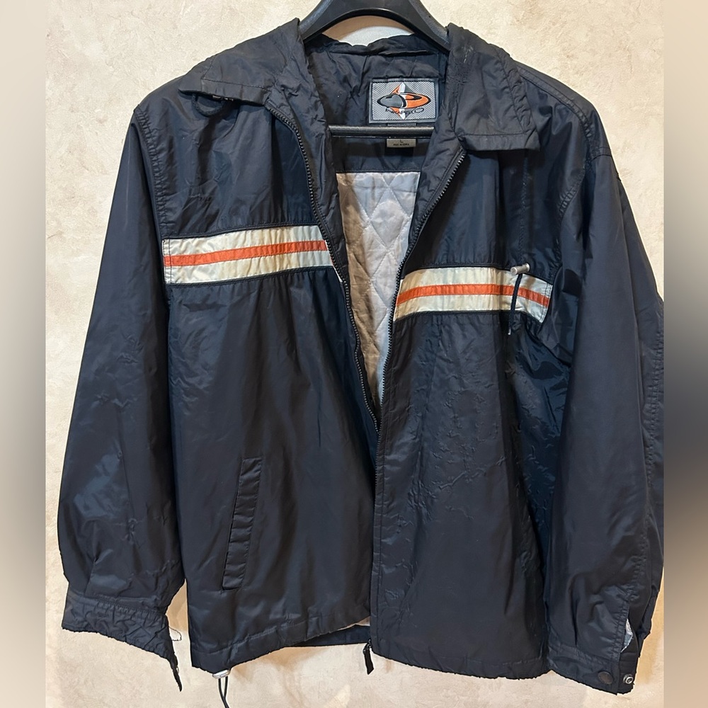 Apex Black Windbreaker with Striped Accents